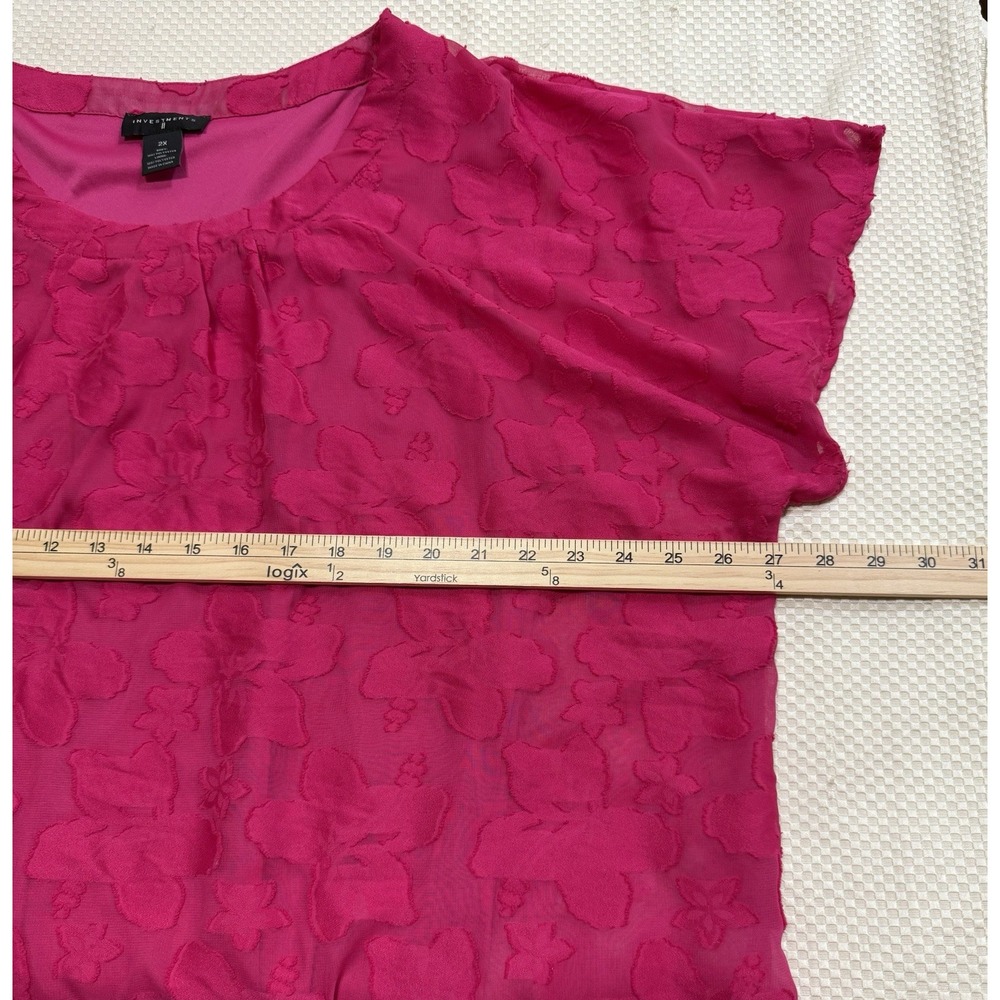 Investments II Top Women's 2X Pink Crew Neck Short Sleeve Floral Appliqué Casual - Picture 3 of 8